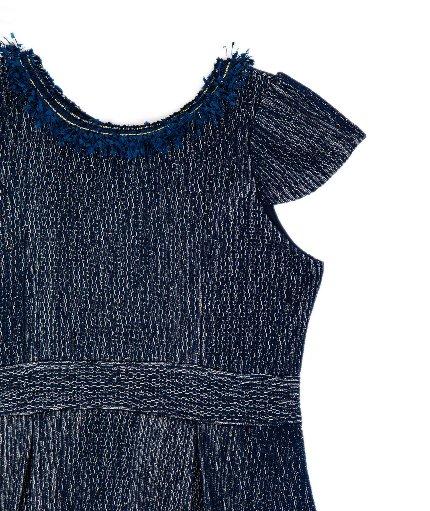 Zoe Ltd. Girls Ashley Navy/Gold Fringe Collar Dress - Image 3